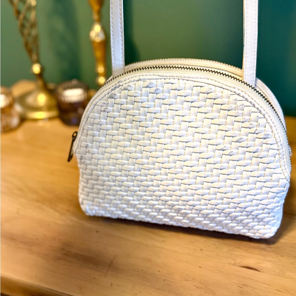 Anthropologie Crossbody White Woven Leather Purse with Adjustable Strap - Picture 6 of 14
